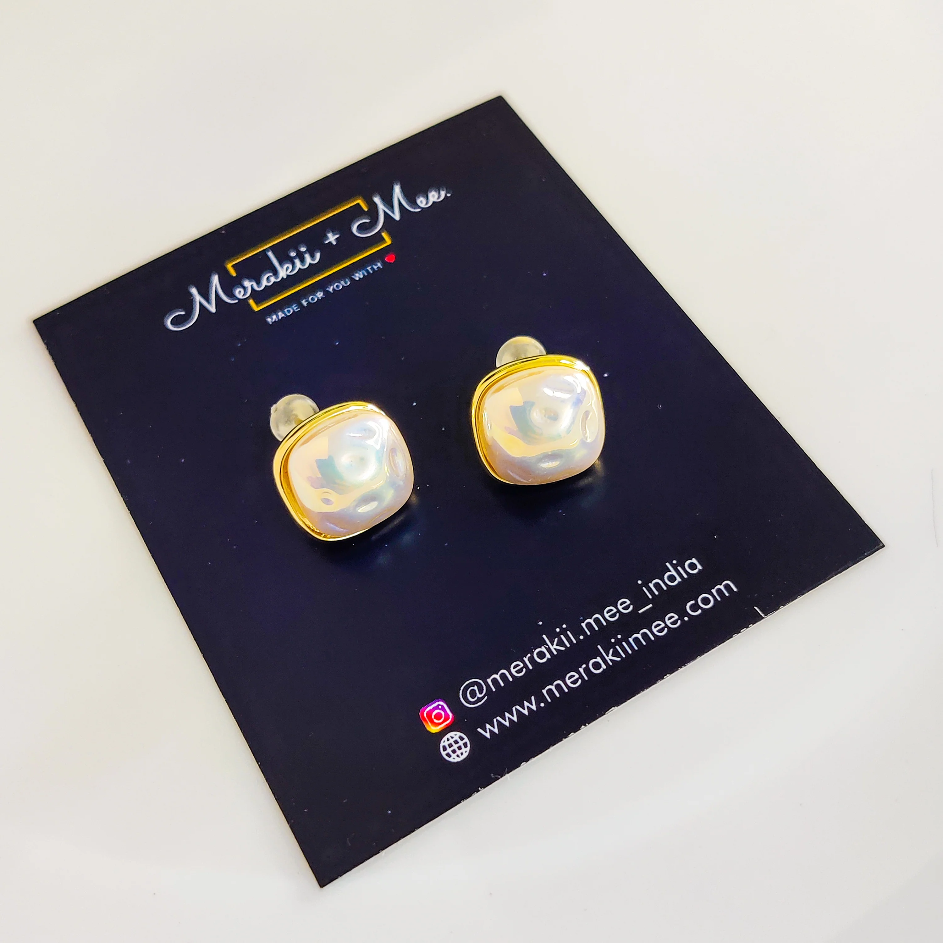 Fresh Water Pearl Square Stud Earrings - Image 2