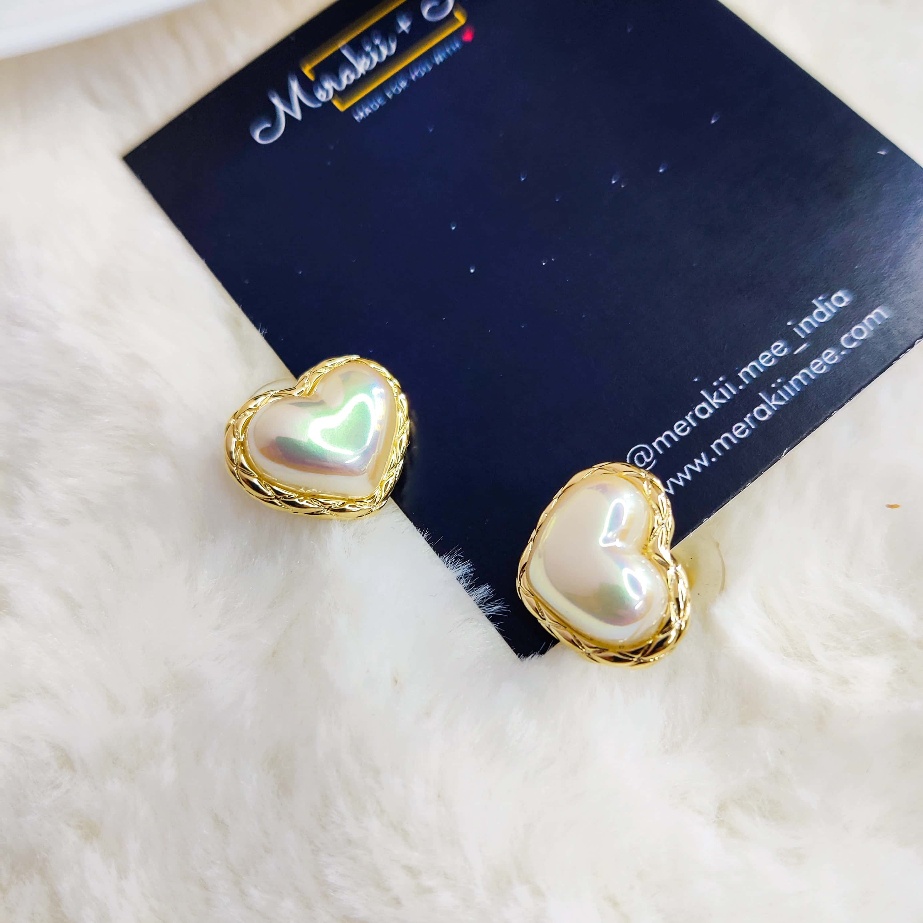 Fresh Water Pearl Heart Stud Earrings - Image 4