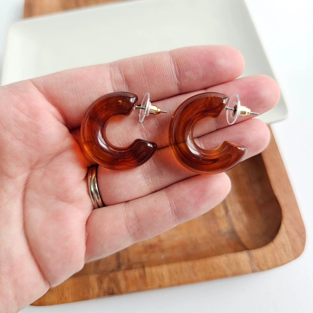 Chunky Resin Hoop Earrings for Women – Pink, Green & Amber | Merakii Mee - Image 10