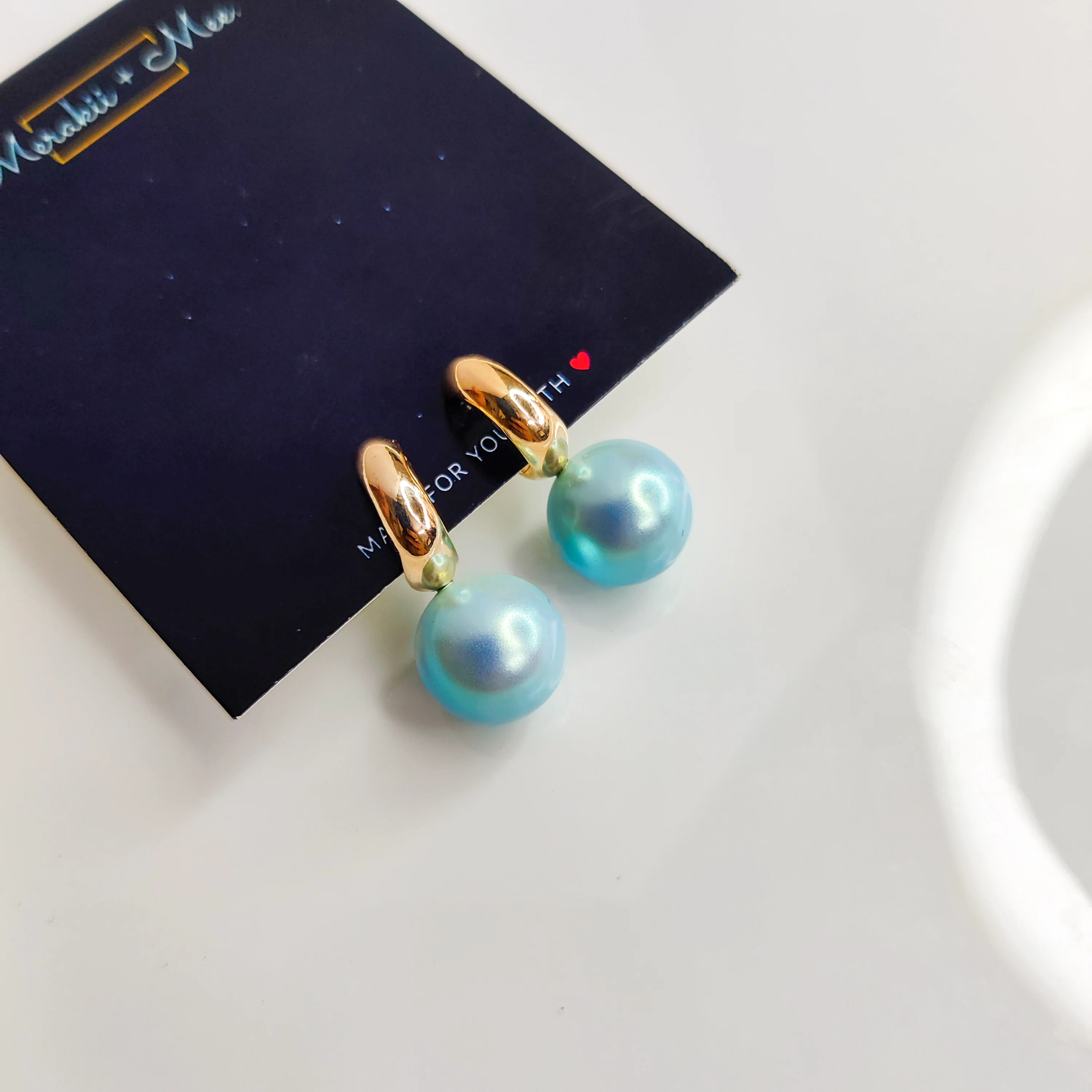 Classic Blue Pearl Drop Earrings - Image 2