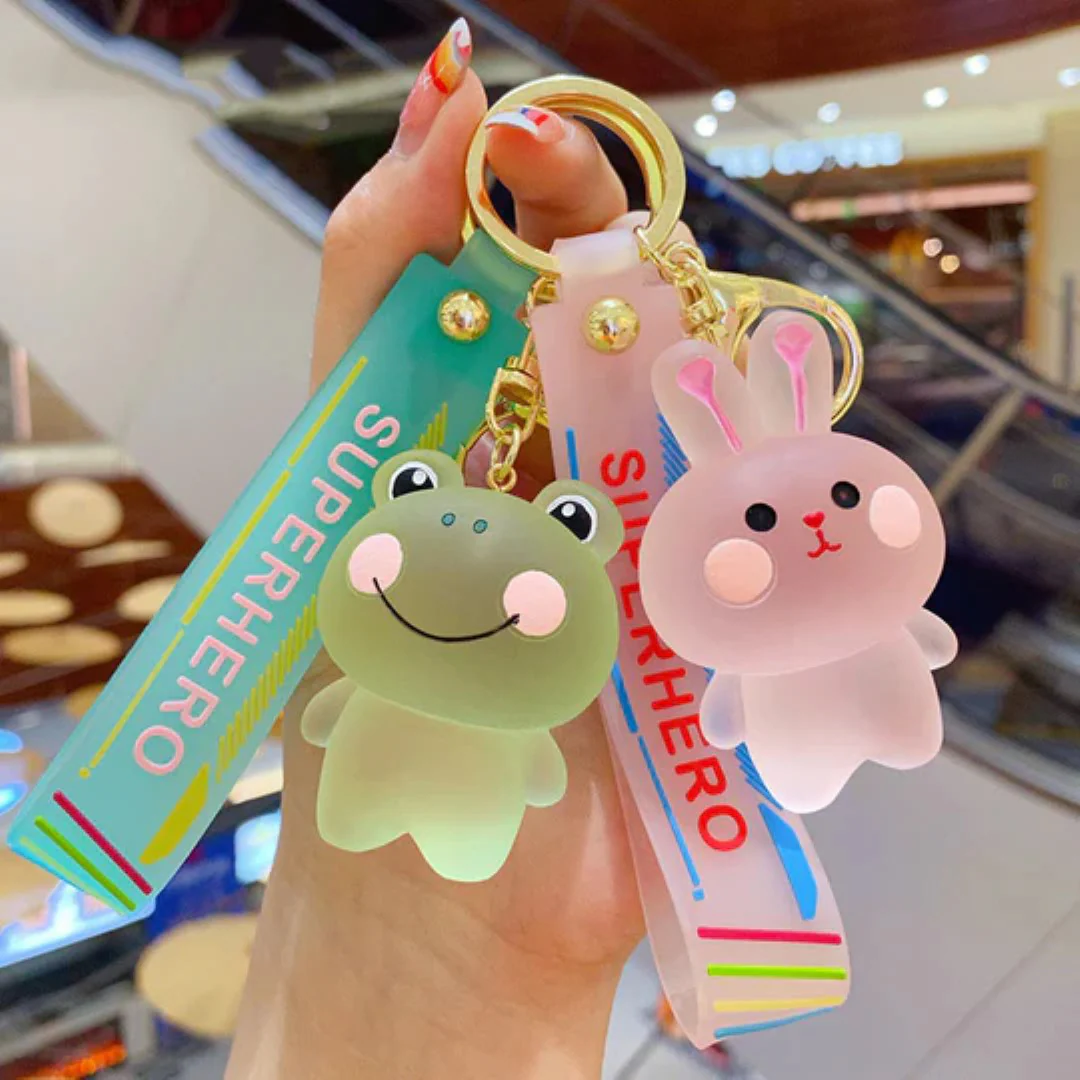 Frosted Resin Cute Animals Keychain with Wrist Strap and Hook - Image 6