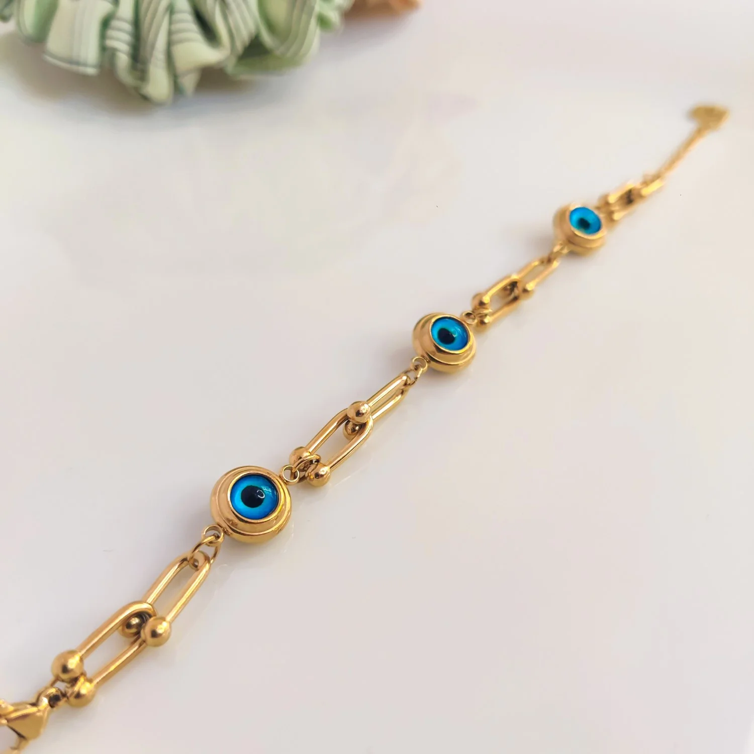 Gold-Tone Evil Eye Pupil Bracelet - Stylish Protection Accessory - Image 3