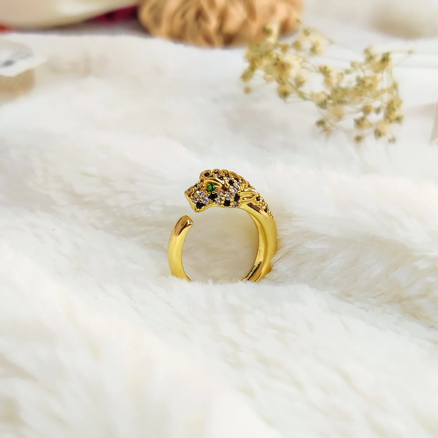 Luxe Leopard Gold & Gemstone Ring - Image 2