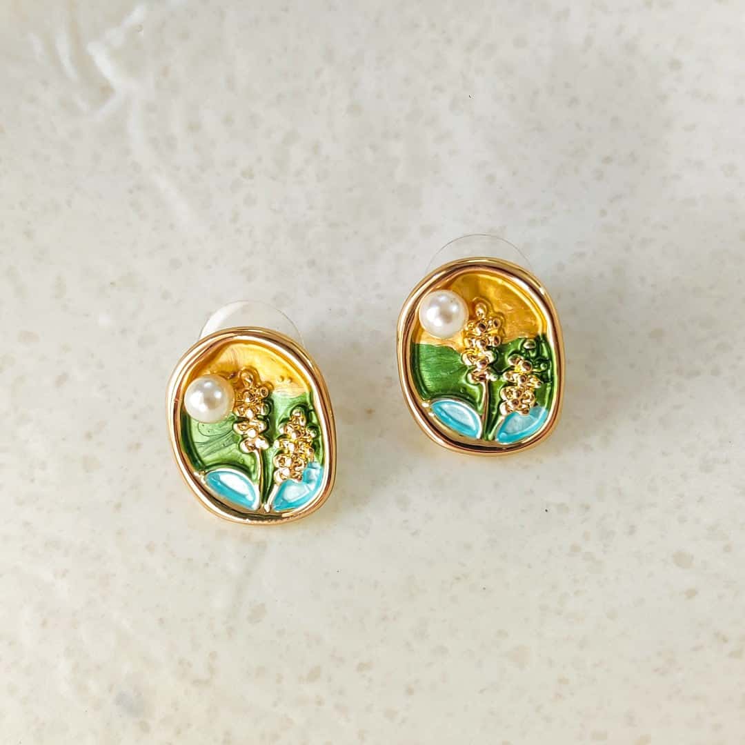 Meadow Field Enamel Art Floral Stud Earrings - Image 12