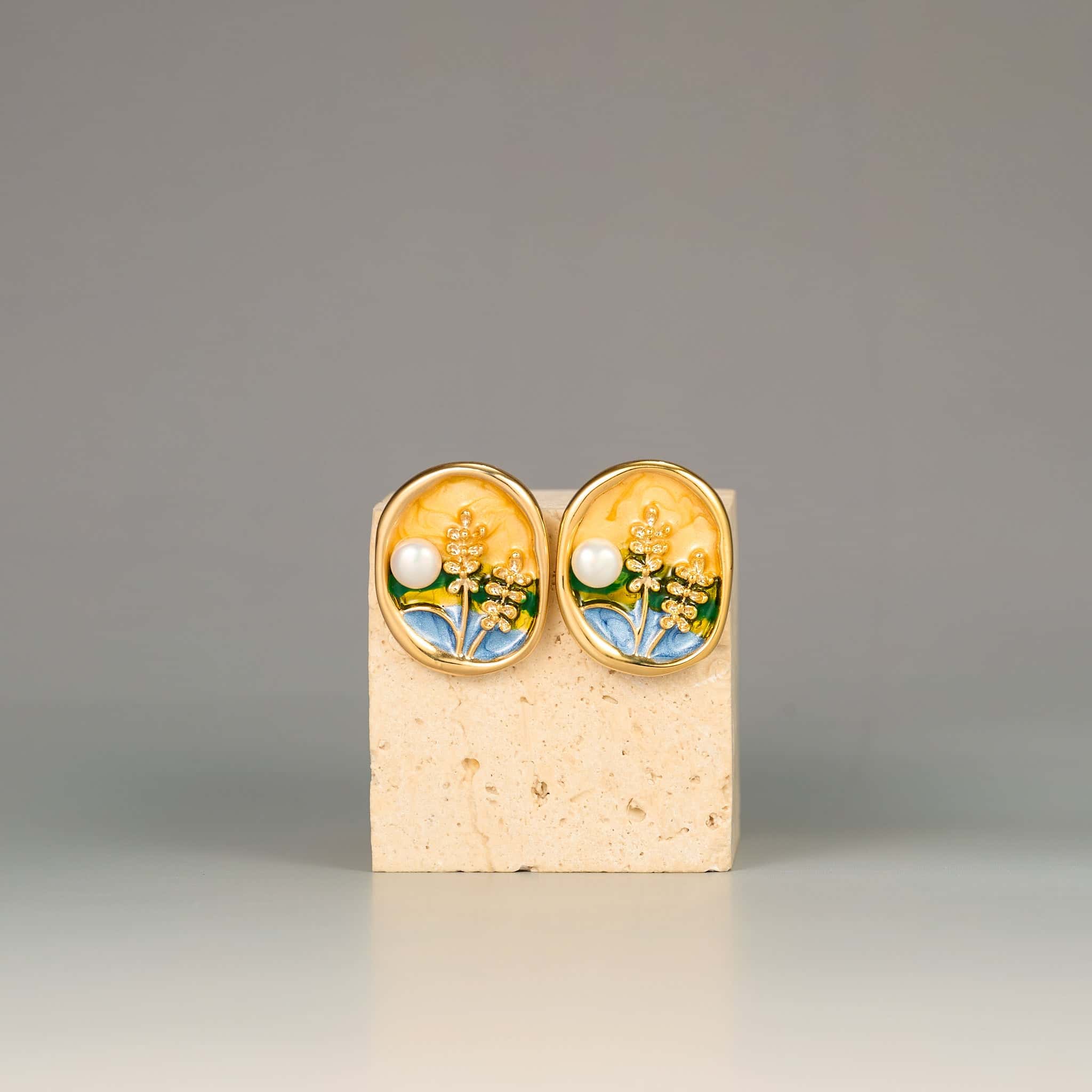 Meadow Field Enamel Art Floral Stud Earrings - Image 3
