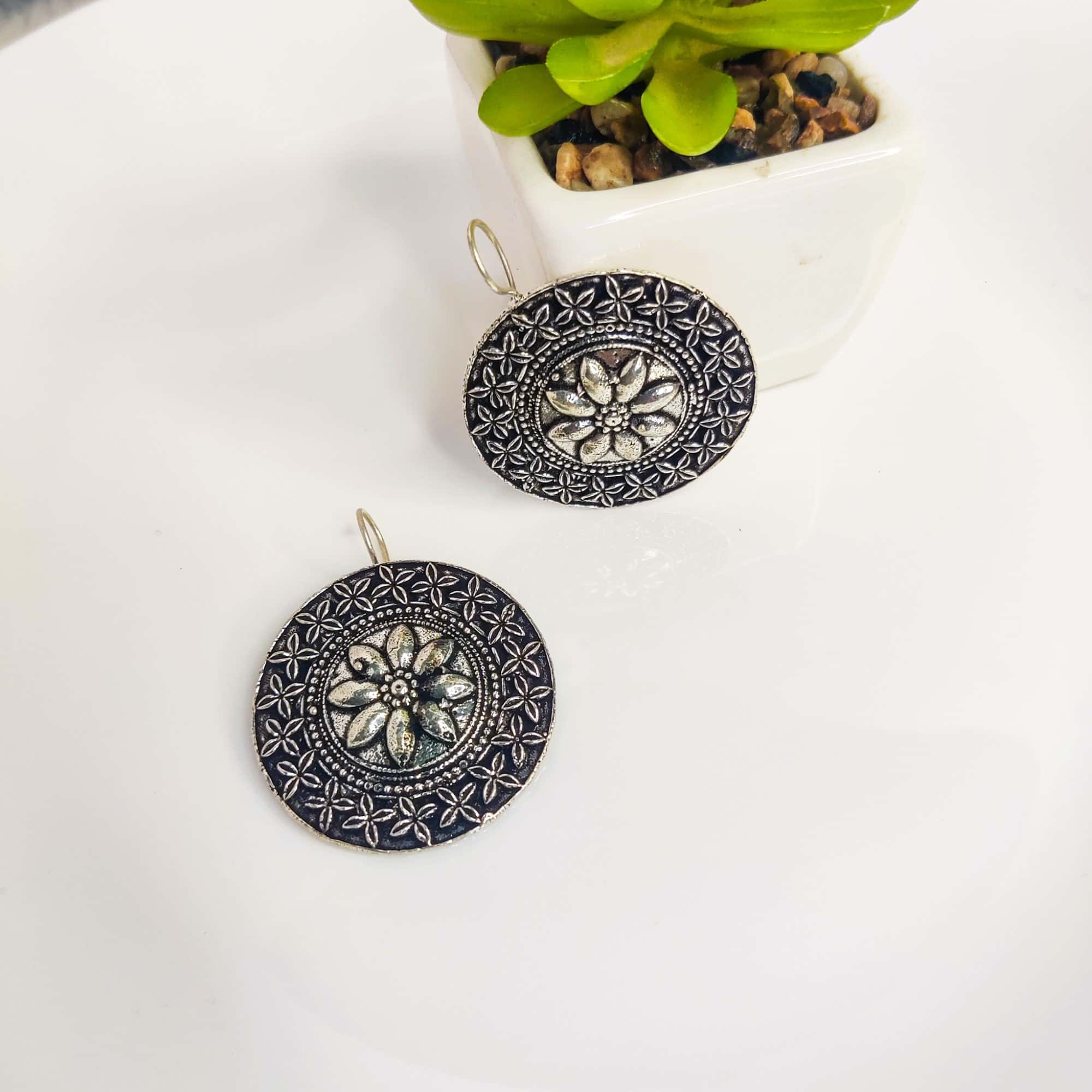 Midnight Bloom Antique Silver Oxidized Earrings - Image 5