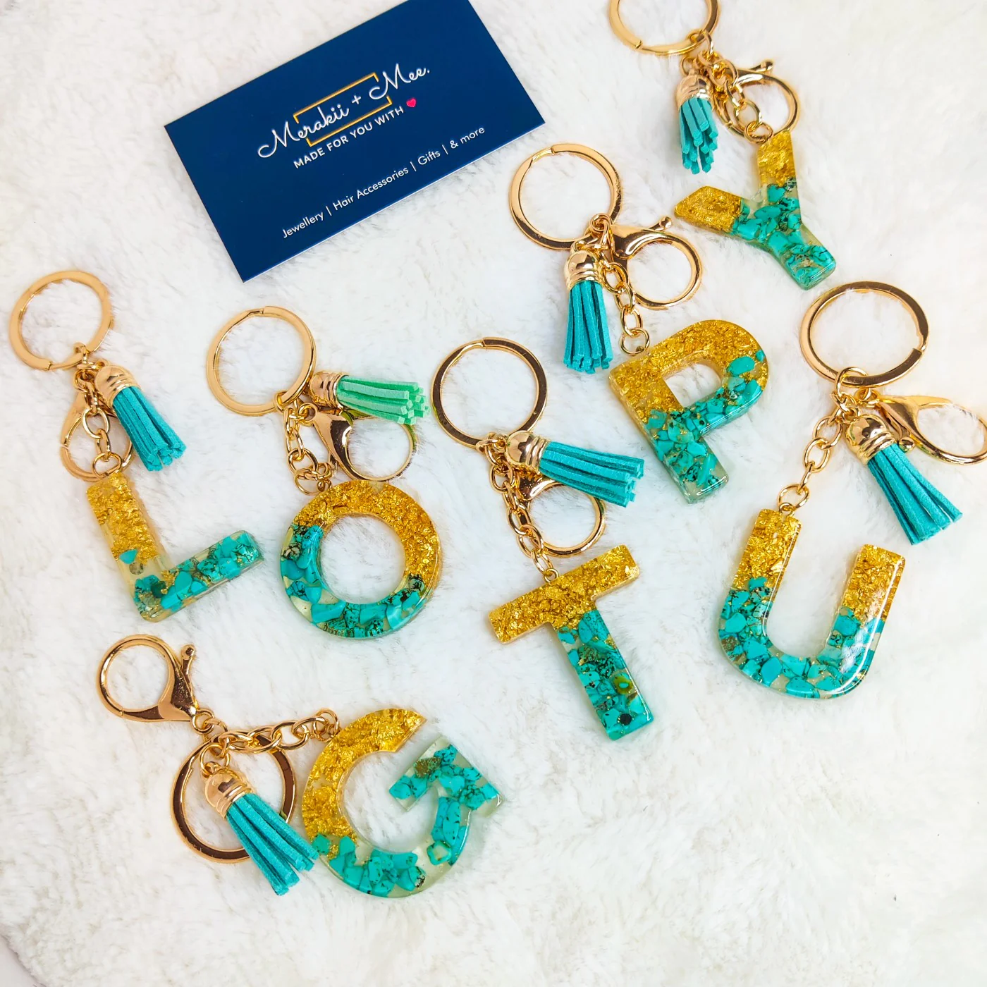 Premium Resin Art Initial Letter Keychains with Hook and Tassel - Image 3
