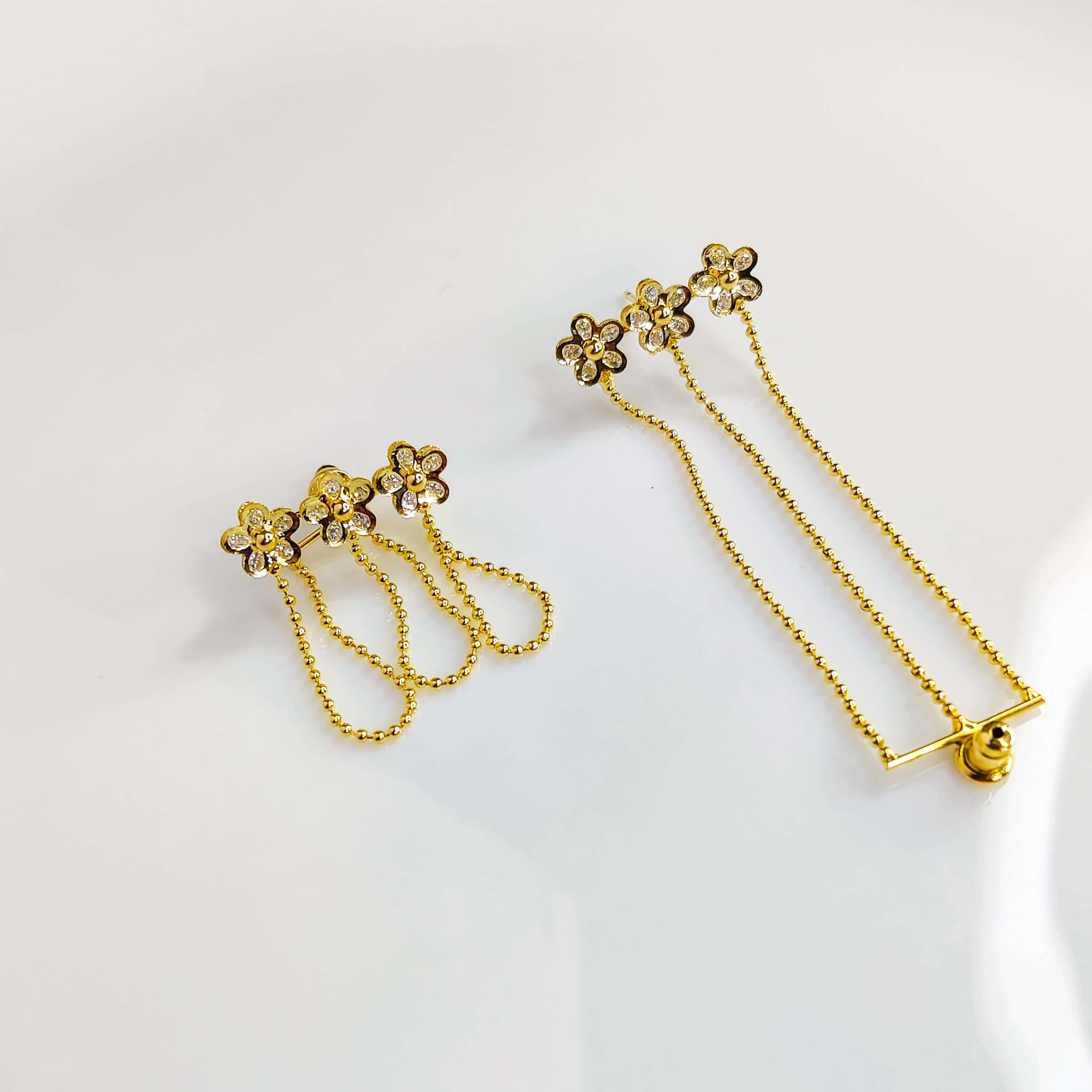 Shiny Flower Tassel Earrings - Image 2