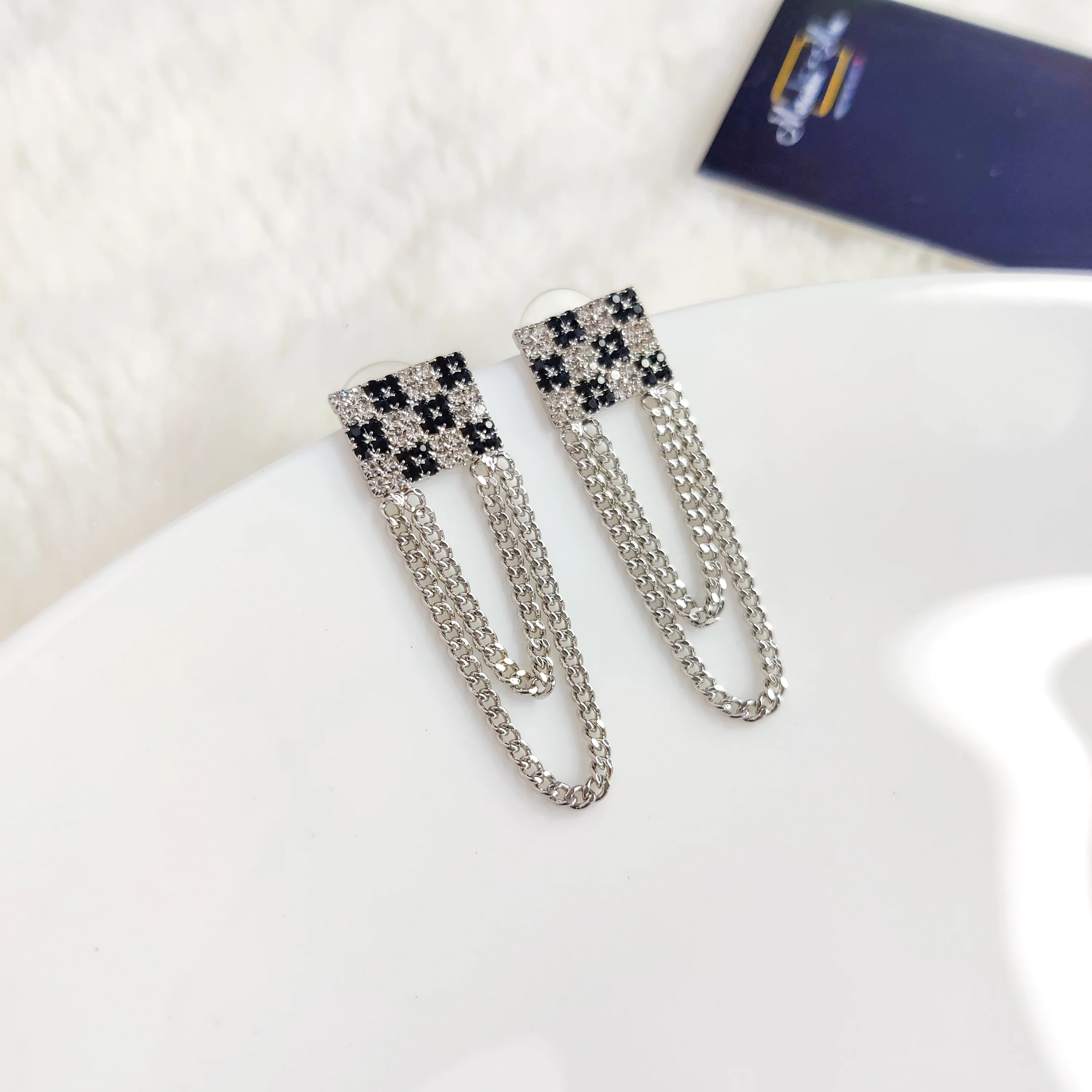 Queen of Chess Silver Chain Earrings - Image 2