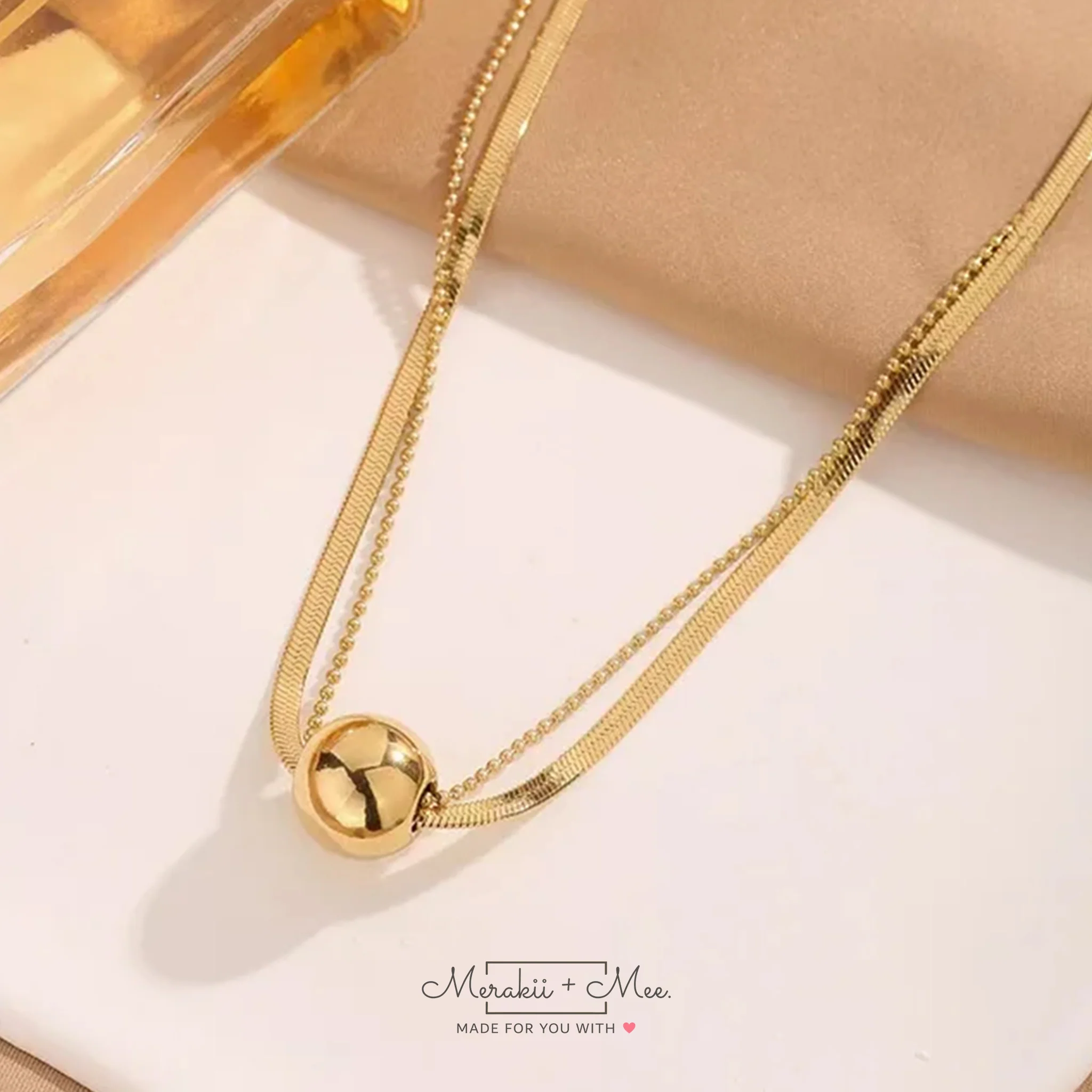 Stone Gold Field Minimalist Ball Pendant - Image 2