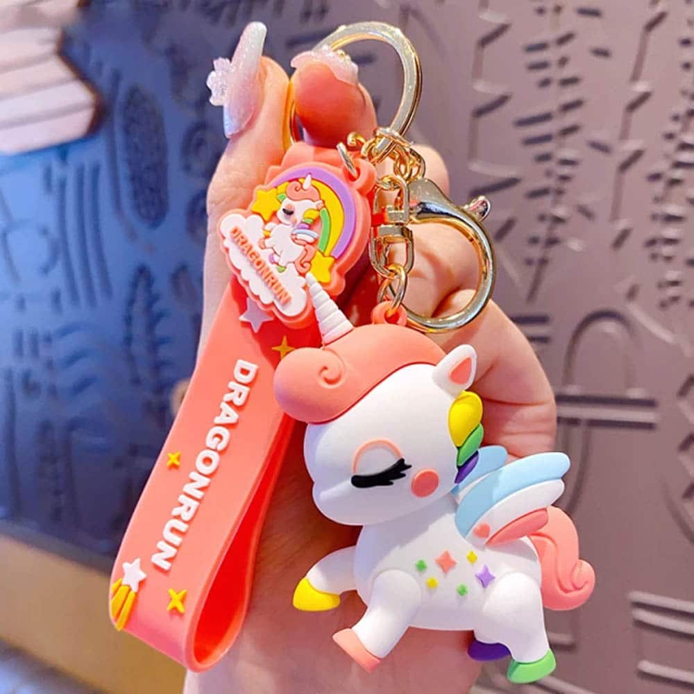 Whimsical Unicorn 3D Rubber Keychain with Strap - Image 6